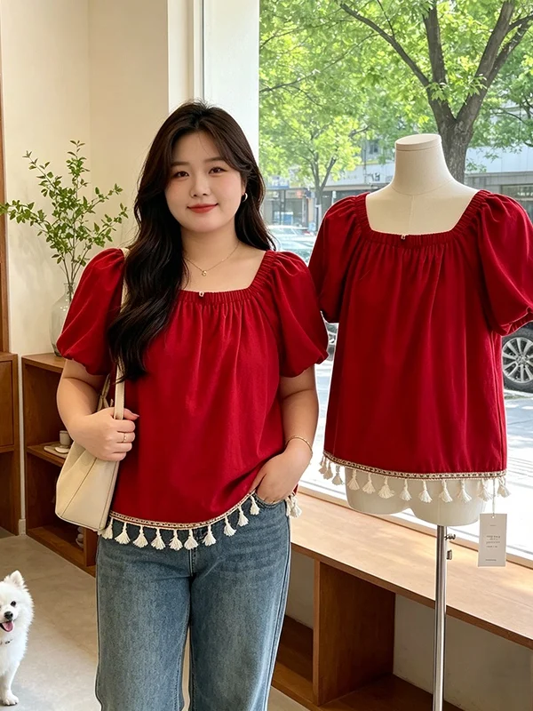 

Нежная корейская женская рубашка большого размера с квадратным воротником, коротким рукавом, стройнящая, омолаживающая, универсальный топ на лето 2026