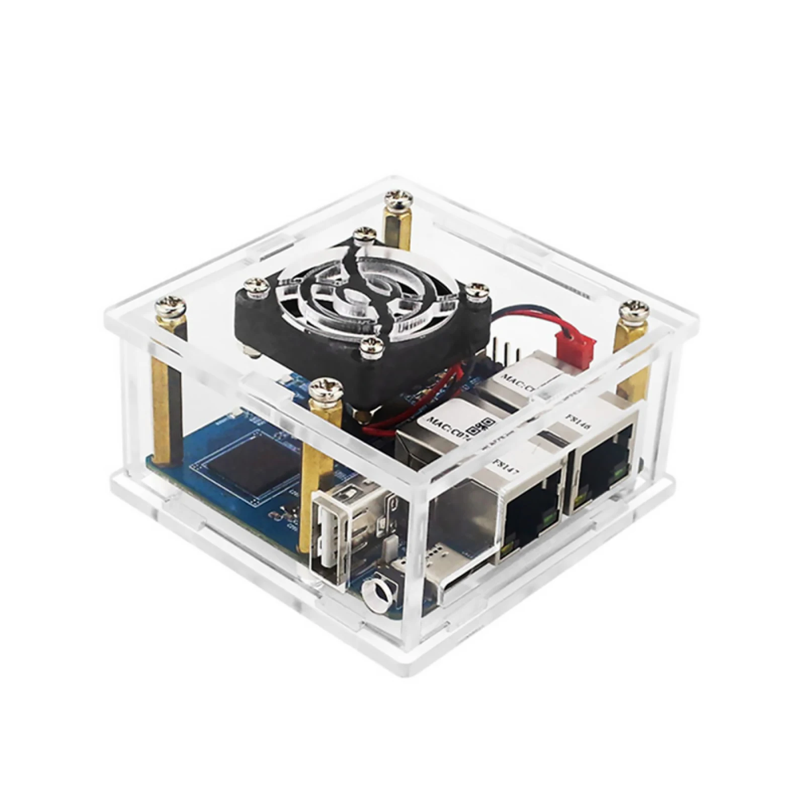 Acrylic Case Transparent Clear Box Protective Motherboard Shell With Cooling Fan DC Brushless For Orange Pi R1 Plus LTS