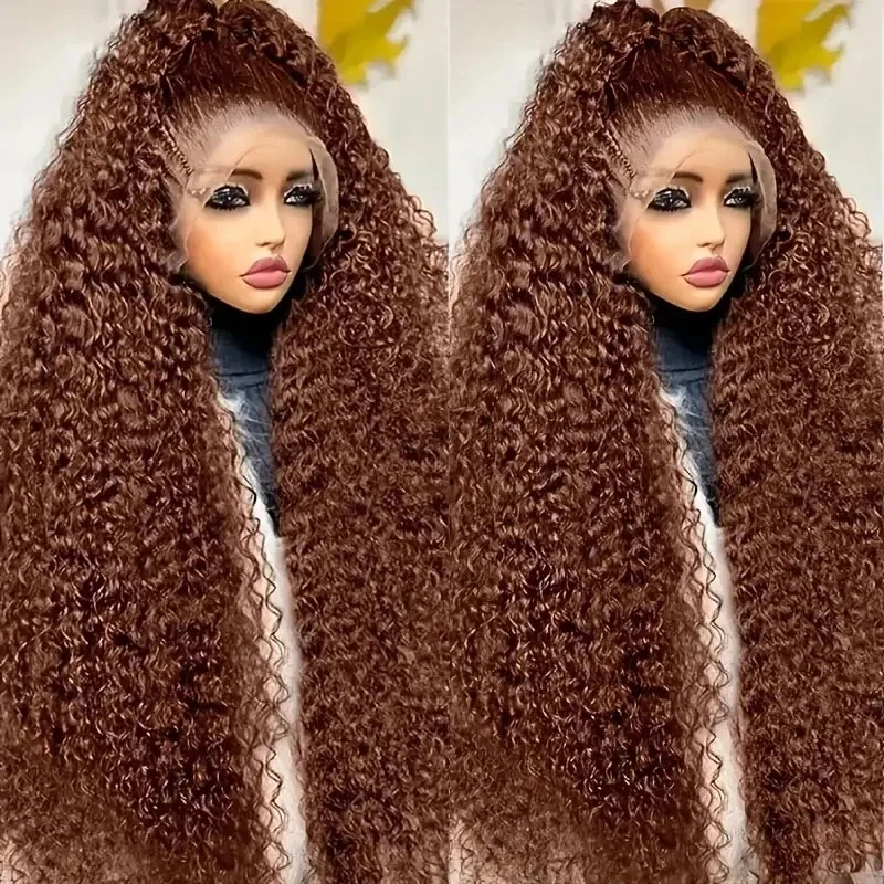

Chocolate Brown Deep Curly Human Hair Wigs For Women Pre Plucked Curly Wigs 13x4 13x6 Kinky Curly Transparent Lace Frontal Wigs