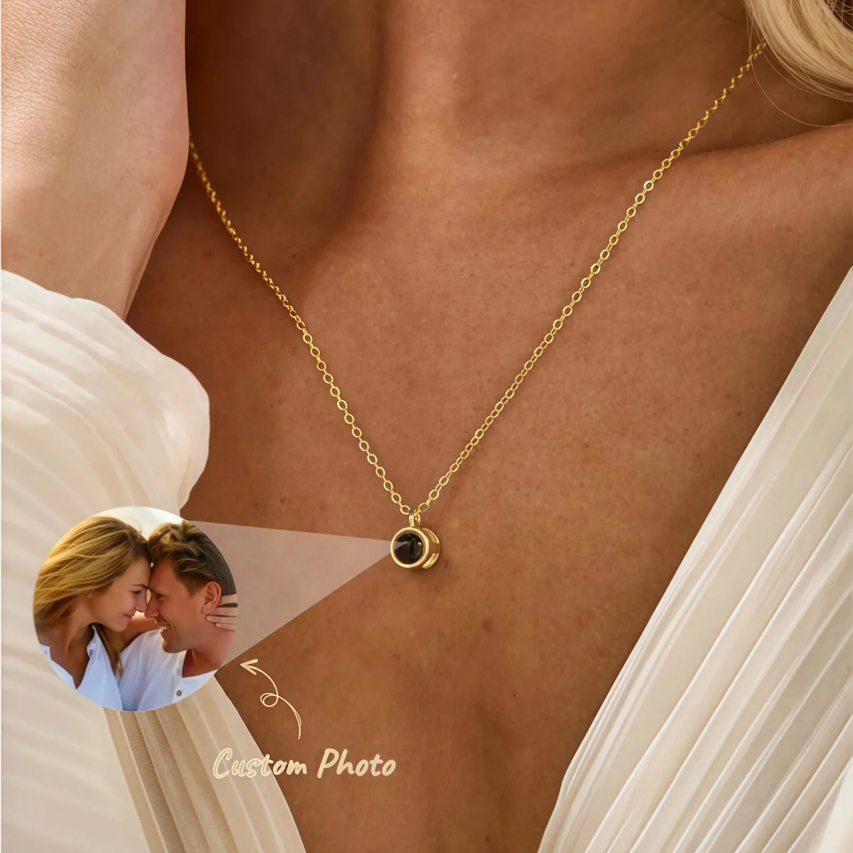 Personalized Photo Projection Heart Necklace Custom Image Inside Projection Bead Pendant Jewelry Birthday Valentine Gift for Her