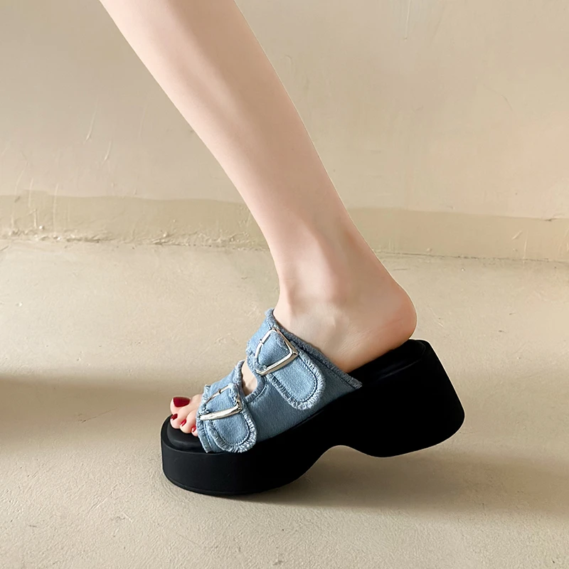 Women's Shoes 35-40 Platform Denim Slippers New Street Trend High Heels Outdoor Sandals High Quality Comfortable Casual Shoes