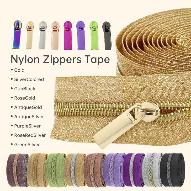 

2/5/10M 5# Nylon Zippers Tape With Zipper Slider for Bag Clothing Coil Zips Pulls Decoration Zip Repair Kit DIY Sewing Accessory