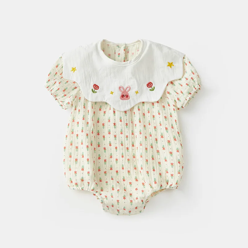 2024 Baby Girl Flower Printing Romper Exquisite Embroidered Newborn Playsuit Cute Girls Fashion Jumpsuit Clothes for Toddler Kid