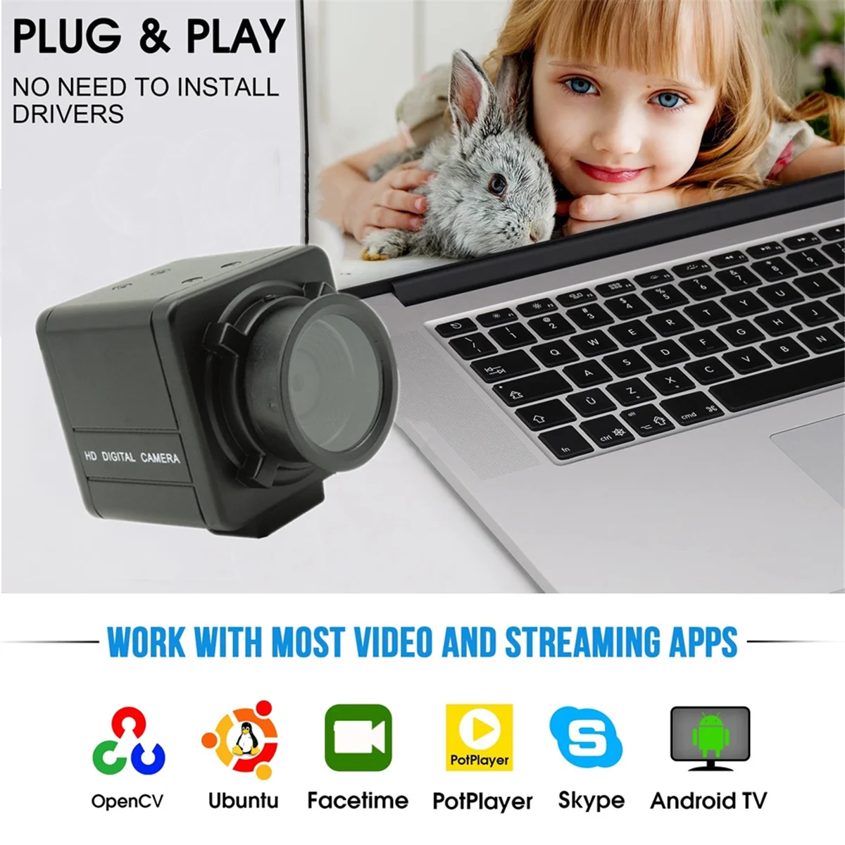 M86K 4K 8MP HD Webcam Auto Focus CCD IMX179 USB Mini Camera OTG UVC for PC Streaming/Video Call/Skype/Meeting