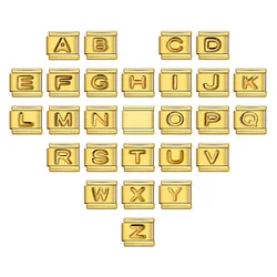 Fashion Italian Links Fit 9mm Stainless Steel Gold Colour 26 English Letters A-Z Charm Jewelry For Women Men DIY Making Bracelet