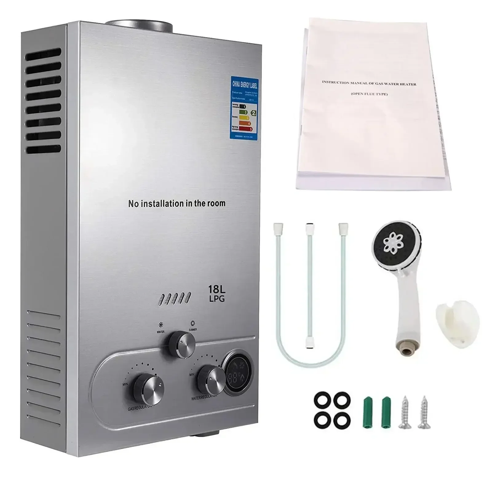 18L Hot Water Heater Liquefied Petroleum Gas On-Demand Tankless Water Heater Digital Stainless Instant Boiler Heater Kits #20