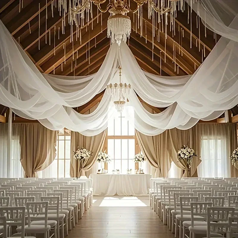 White Wedding Dress Ceiling Drapes Roof Canopy Decor Draping Fabric Chiffon Curtain for Wedding Ceremony Stage Hotel Decoration