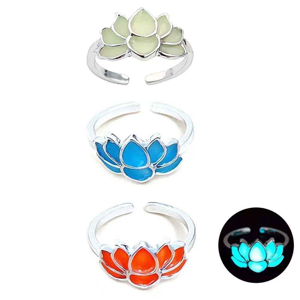 

Fashion Novel Resizable Noctilucent Glowing Luminous Punk Glow in The Dark Lotus Ring for Men Women Lover Gift Halloween Party
