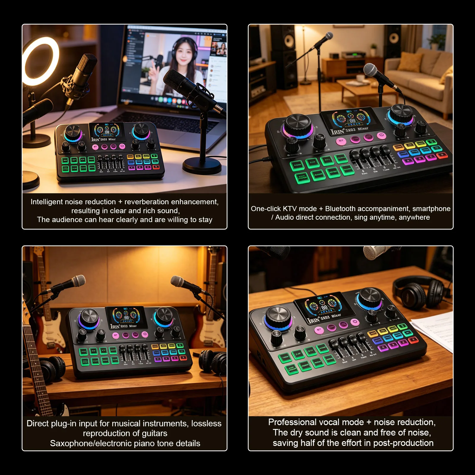 Digital Display Screen Live Sound Card SX03 Xlr Connection Port with Bluetooth Live Integration Function Professional Tuning