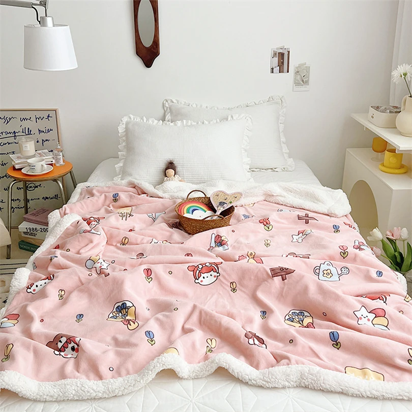 

Double-Layer Lamb Fleece Blanket for Children, Warm Nap Blanket, Thickened Sofa Shawl, Skin-Friendly, Fresh and Simple Ins