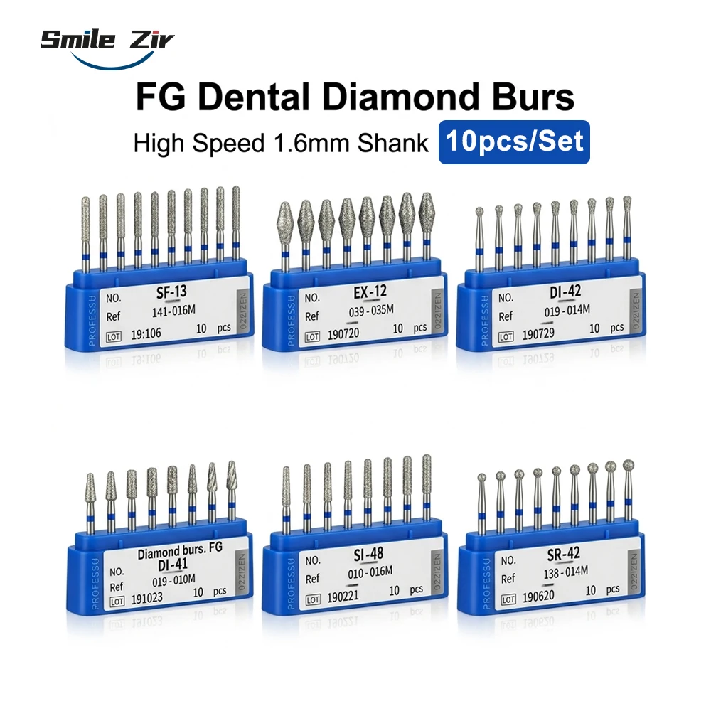 10 Stück FG Dental-Diamantbohrer, mittlere Körnung, 1,6 mm Schaft, für Hochgeschwindigkeits-Handstücke, zur Kronenpräparation in der Klinik, Zahnmedizin-Schleifwerkzeuge – Detail 1
