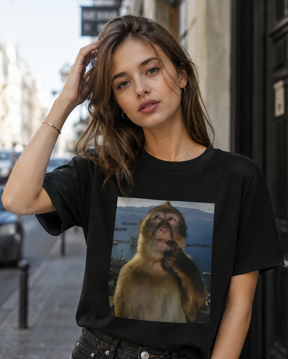 Women Summer Funny Thinking Monkey Meme Graphic Printed Casual Fashion Harajuku Kawaii T-shirt Streetwear Women's Y2K Clothing