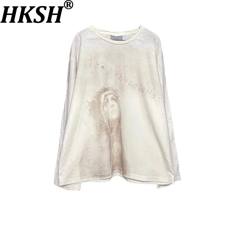 HKSH Ink Tattoo Niche Lazy European Art Sketch Simple Retro Loose Dirty Long Sleeve T-shirt Cotton Chic Ins Vintage Tees HK27217