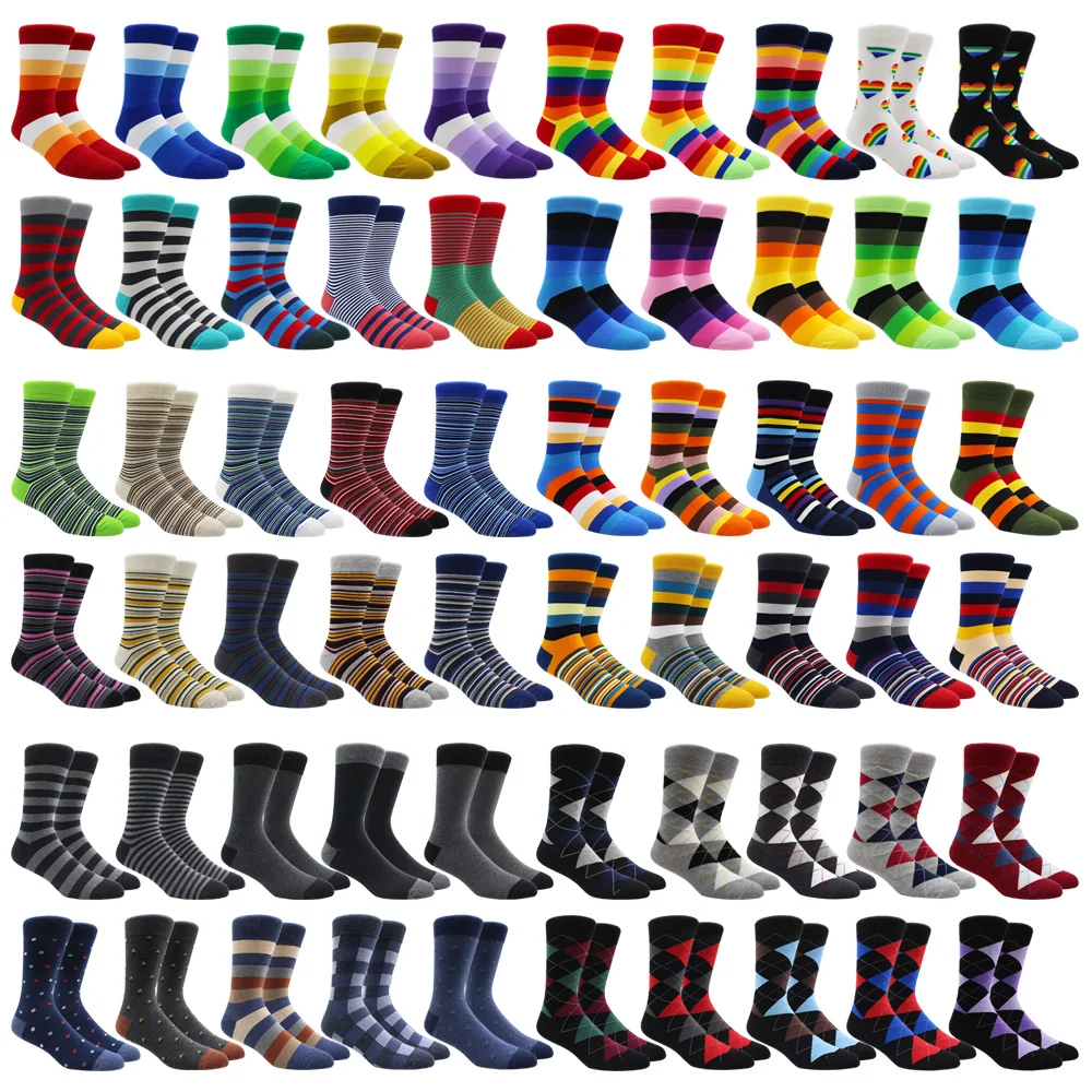 2021 New Style High Quality Casual Fashion Men Combed Cotton Large Size Socks Contrast Color Rhombus Stripe Men Socks Size 41-48