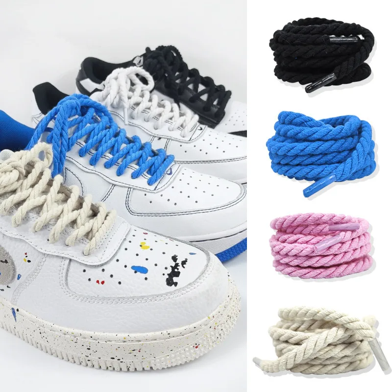 Vintage Cotton Linen Twist Weave Shoelaces Maserratula Rope Laces Men Women Trend Personality Sport Casual  Shoes Laces Dropsshi