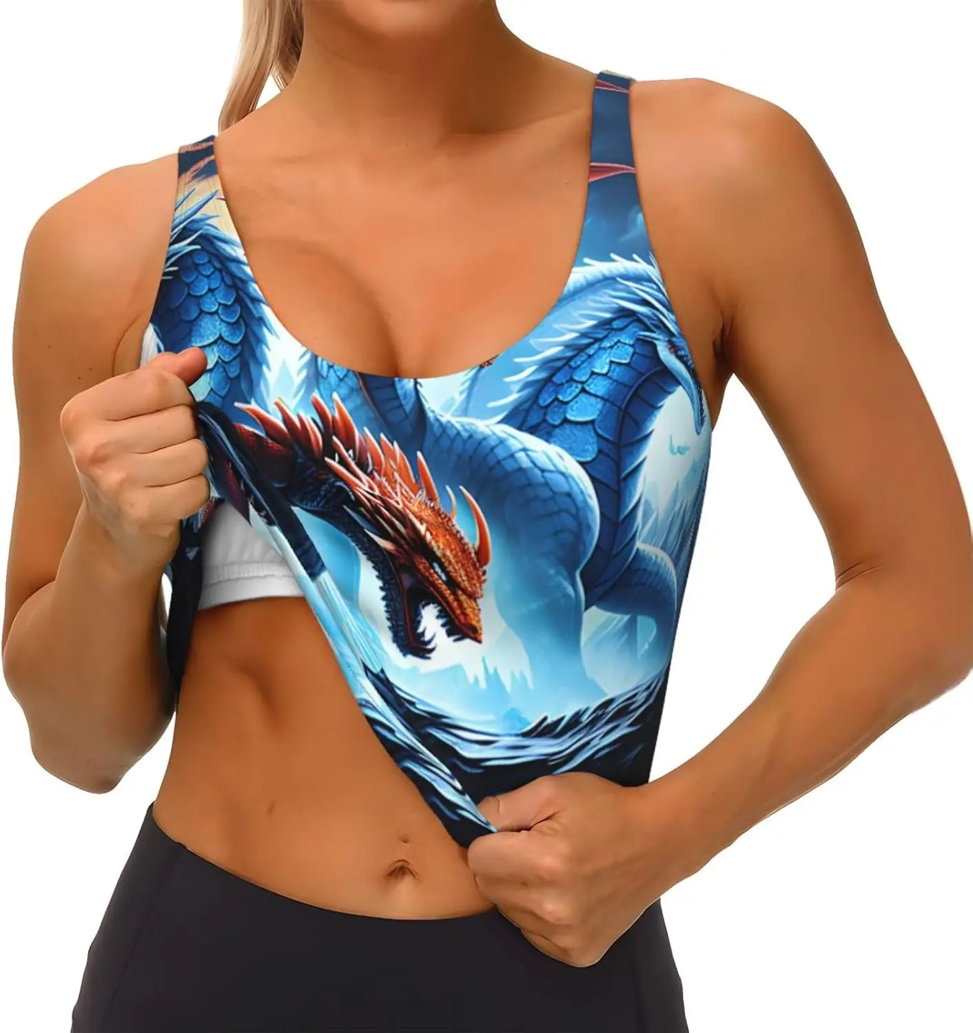 Женский спортивный жилет с принтом ледяных и огненных драконов для занятий йогой и фитнесом — повседневный без рукавов для спортивных девочек, черный, средний размер