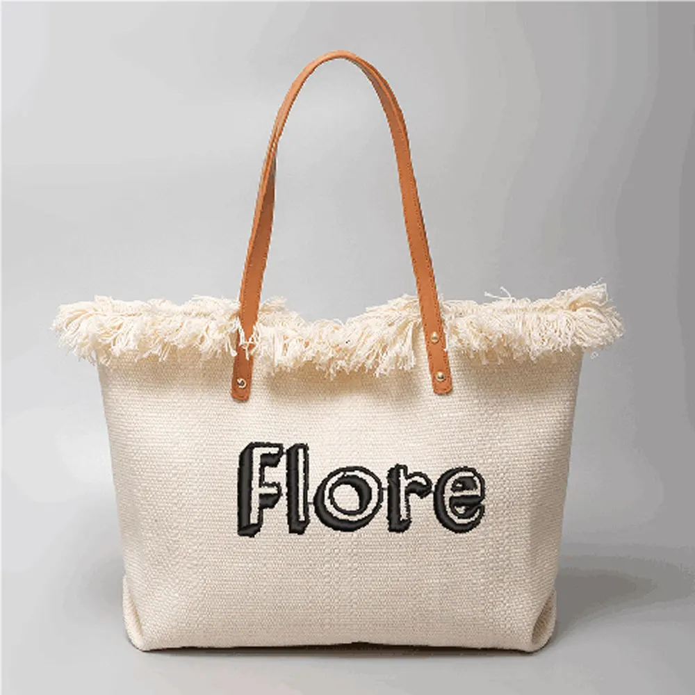 Personalized Large Capacity Travel Tote Bag 2025 New Fashion Beach Handbag Embroidered Tassel Decoration Canvas Shoulder Basket