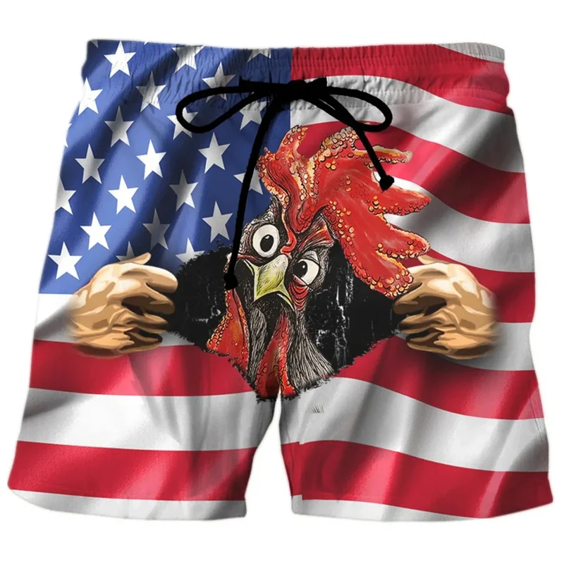 Stars Stripes Design Funny Animal Beach Shorts For Men Outdoor Personality Flag Print Graphic Short Pants Summer Humour Pantie