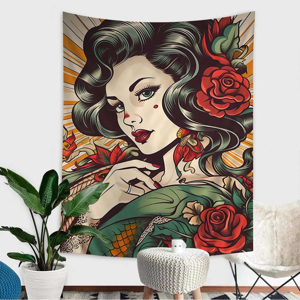 

Гобелен с диким тигром, винтажный гобелен с татуировкой, женский гобелен с зверами, устойчивый к выцветанию гобелен для гостиной, гобелен для спальни, декоративный гобелен