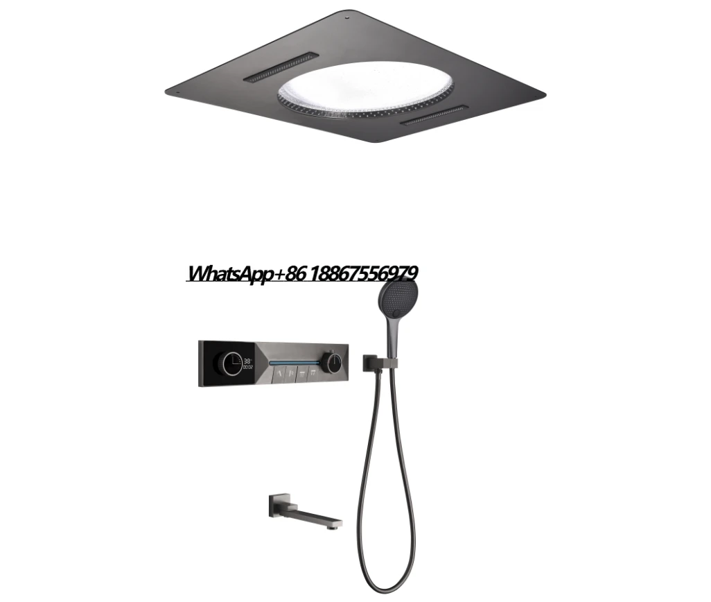 

Hot-selling Bathroom Luxury Ceiling Rain LED Waterfall Gray Shower System Faucet Brass 4-function Thermostatic Shower Set