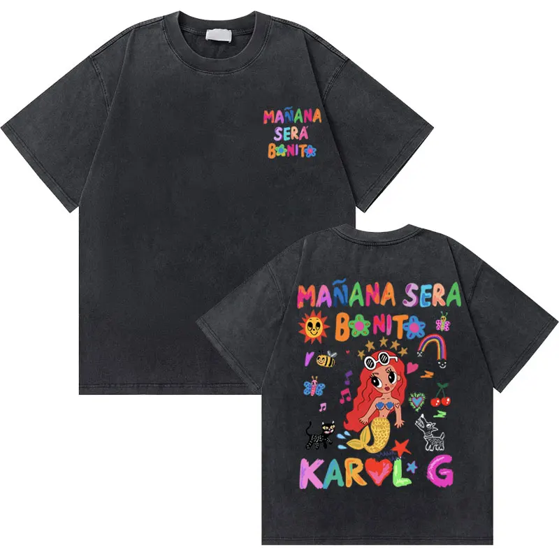 

Washed Vintage Karol G Manana Sera Bichota Tshirt Men Women Art Aesthetic T-shirt Male Casual Streetwear Men's Oversized T Shirt