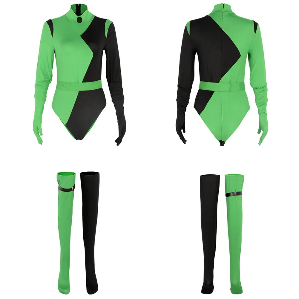 Shego Cosplay para Mulher, Fantasia Macacão Acessórios, Roupas Bodysuit para Meninas, Adulto Halloween Carnival Party Disfarce