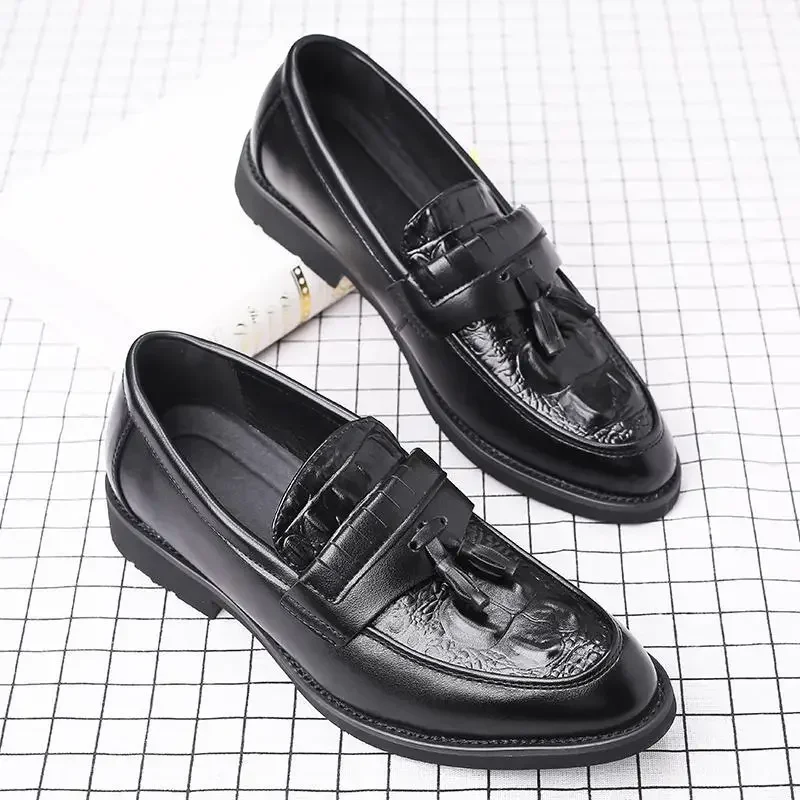 British Style Men's Shoes Small Leather Shoes Men's Business Formal Wear Casual Soft Bottom Black Driving Slip-on Shoes