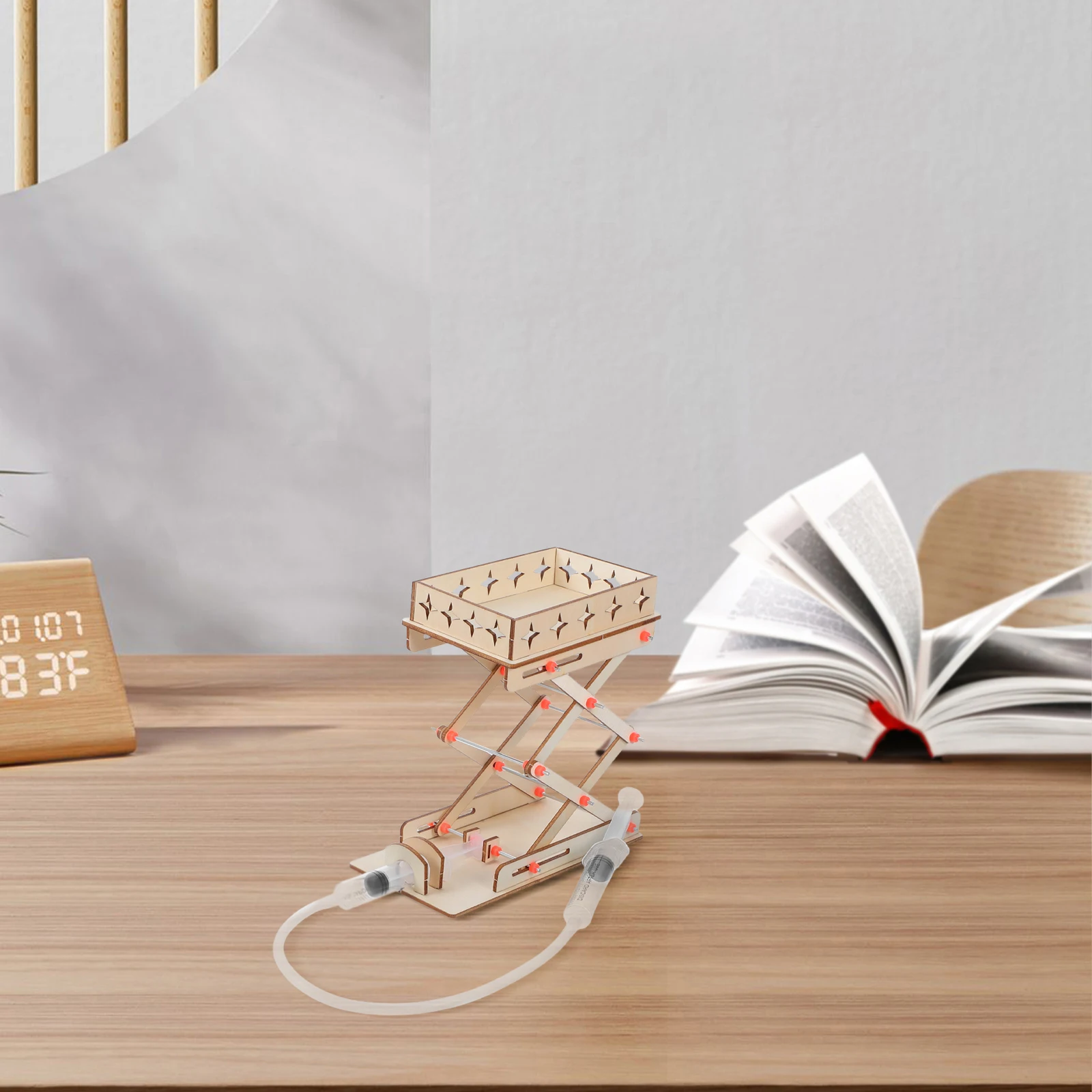 1 Juego de Plataforma Elevadora Hidráulica DIY, Máquina de Gato Hidráulico de Madera para Experimentos Científicos para Niños, Altura Ajustable, Kit STEM de Aprendizaje