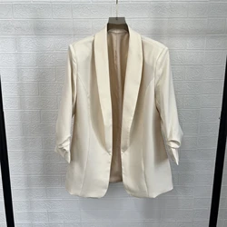 ZA2024 autumn new women's fashionable temperament commuting solid color simple and versatile satin cuff pleated suit jacket