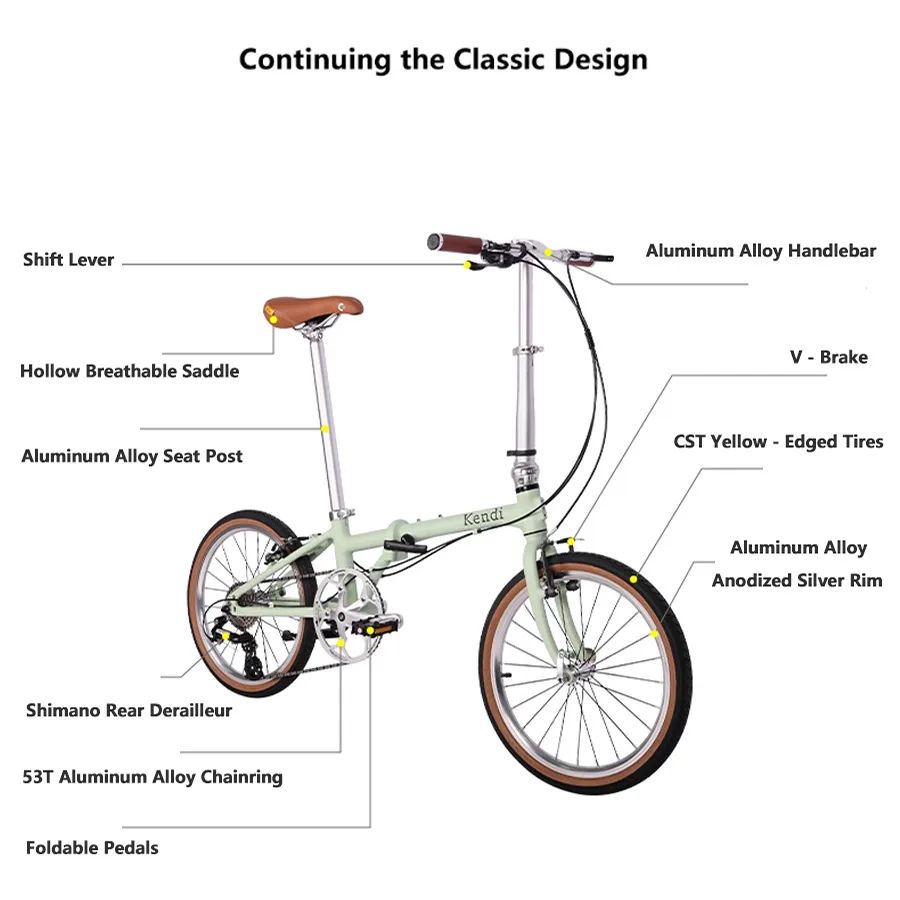 

Kendi Lightweight Aluminium Alloy Folding Bike 20inch 8speed V Brake Outdoor Portable Variable Speed Retro Student Adult Bicycle