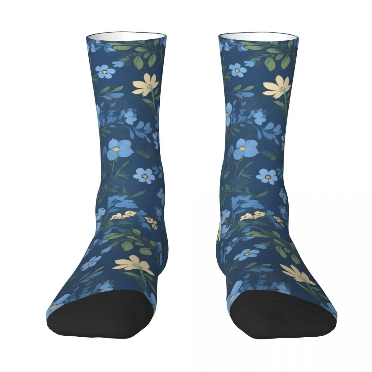 Beautiful Blue Flower Socks Autumn Floral Print Stockings Gothic Couple Comfortable Socks Custom Running Non Slip Socks