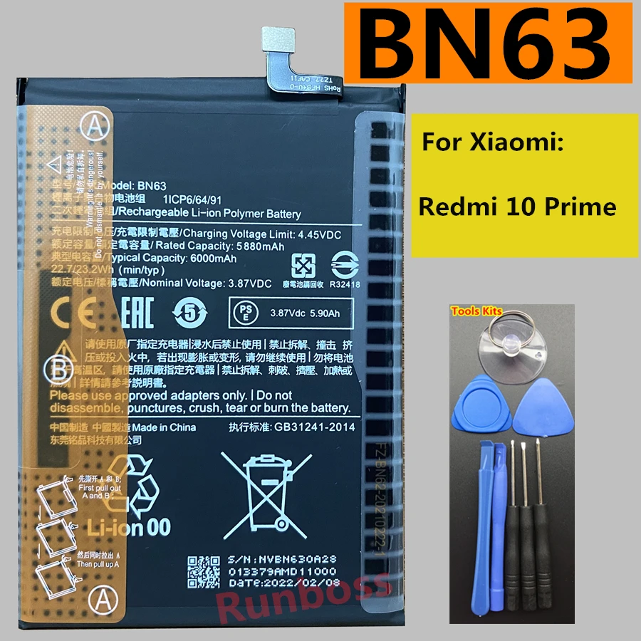 BN63 Original High Quality Replacement Battery For Xiaomi Redmi 10 Prime 6000mAh Large Capacity Built-in Lithium Bateria