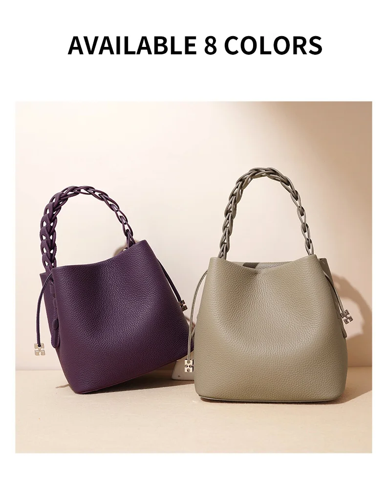 Damen Bucket Bag aus 100% Echtleder, Crossbody Schultertasche, Modische Designer-Shopper-Tasche, Trendige Marken-Handtasche – Detail 2