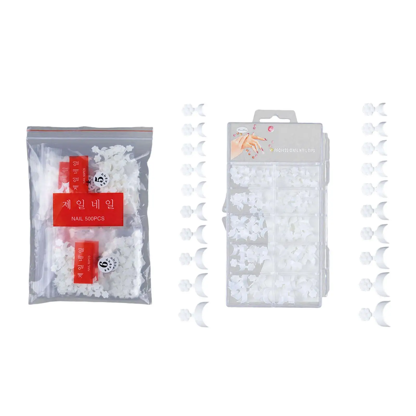 Franse nageltips Vingernageltips Witte halvemaanvormige nepnagels met halve dekking
