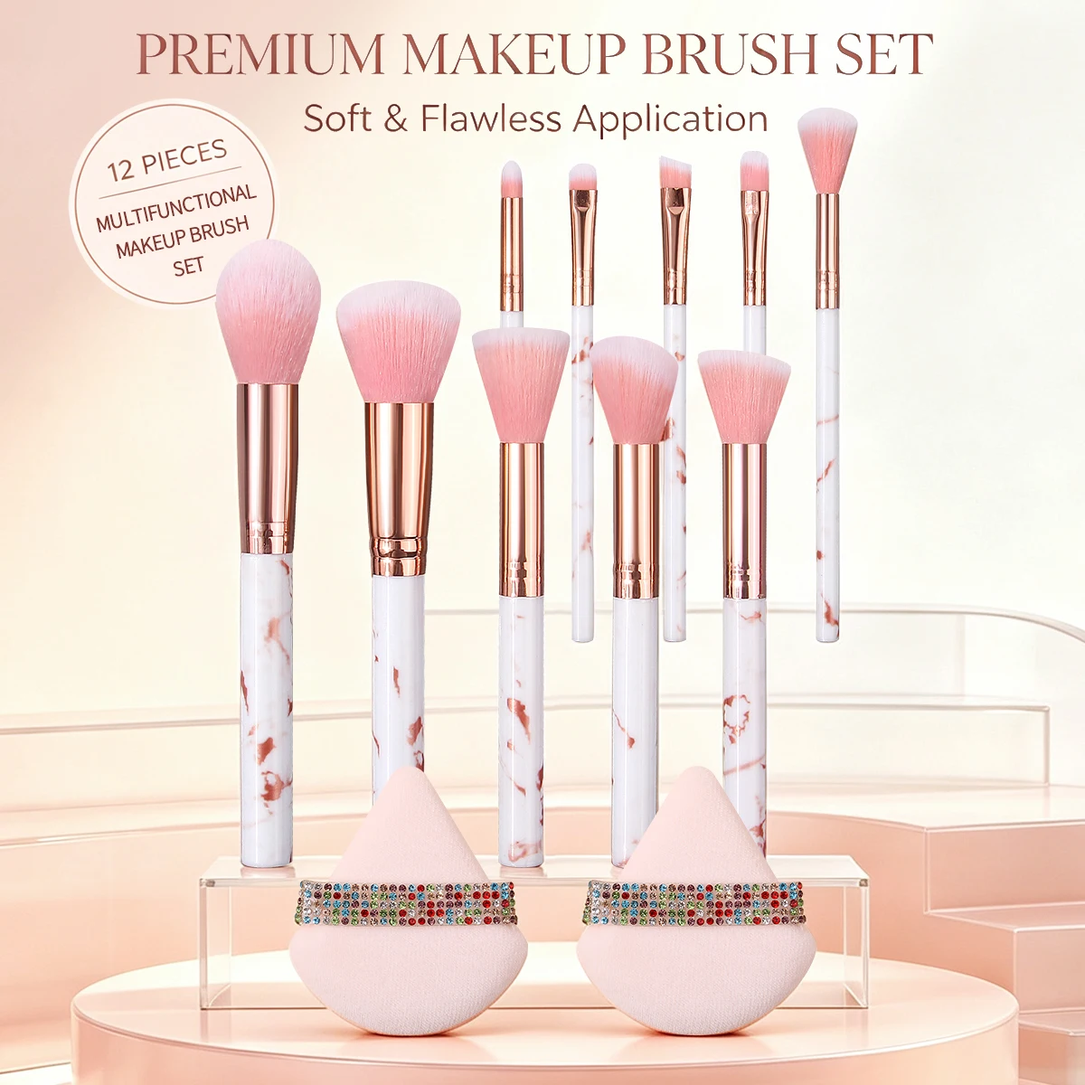 12Pcs Makeup Brush Set, Soft Hair for Face & Eye Makeup, Multi‑Function Kit for Blush, Powder, Eyeshadow & Contour