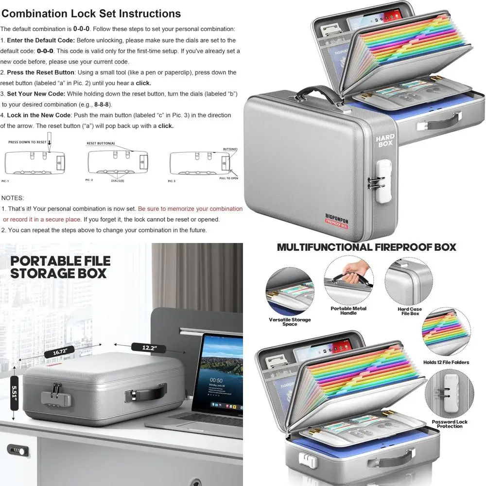 

Waterproof Document Case with Lock, Portable Safe for Important Papers and Valuables Storage, Gray, 16x12x5