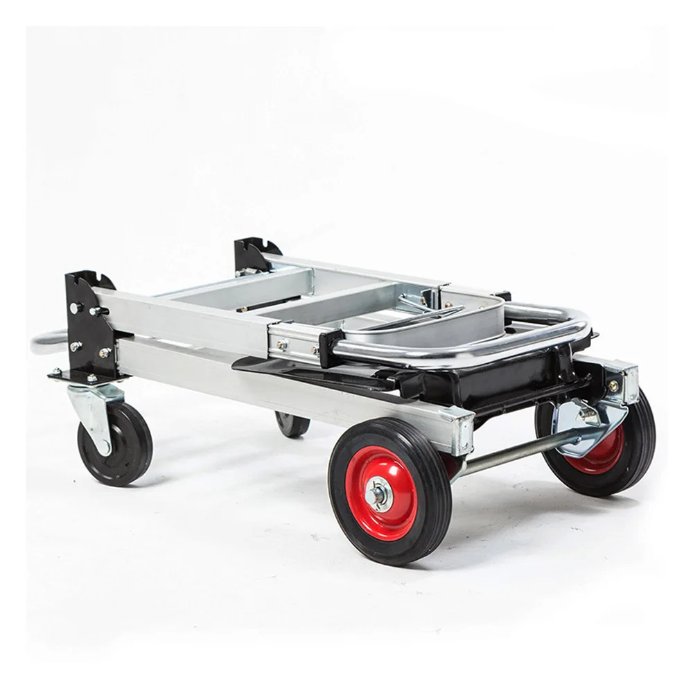 Four-Wheel Shopping Trolley Portable Folding Aluminum Alloy Flatbed Trailer Cargo Loading And Unloading Tool Vehicle