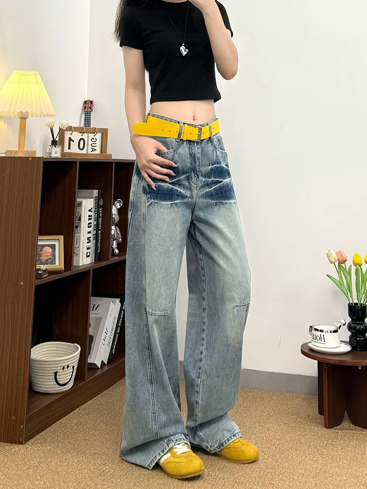 Retro High Waisted Fashionable Casual Street Jeans Women's New Wide Leg Pants Loose Lazy Style Long Pants