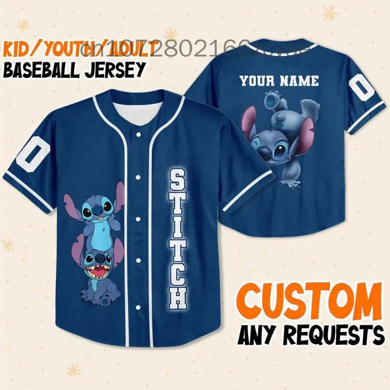 2024 Stitch Baseball Jersey Custom Name Children Adult Baseball Jersey Sports Clothing Disney Baseball Jersey