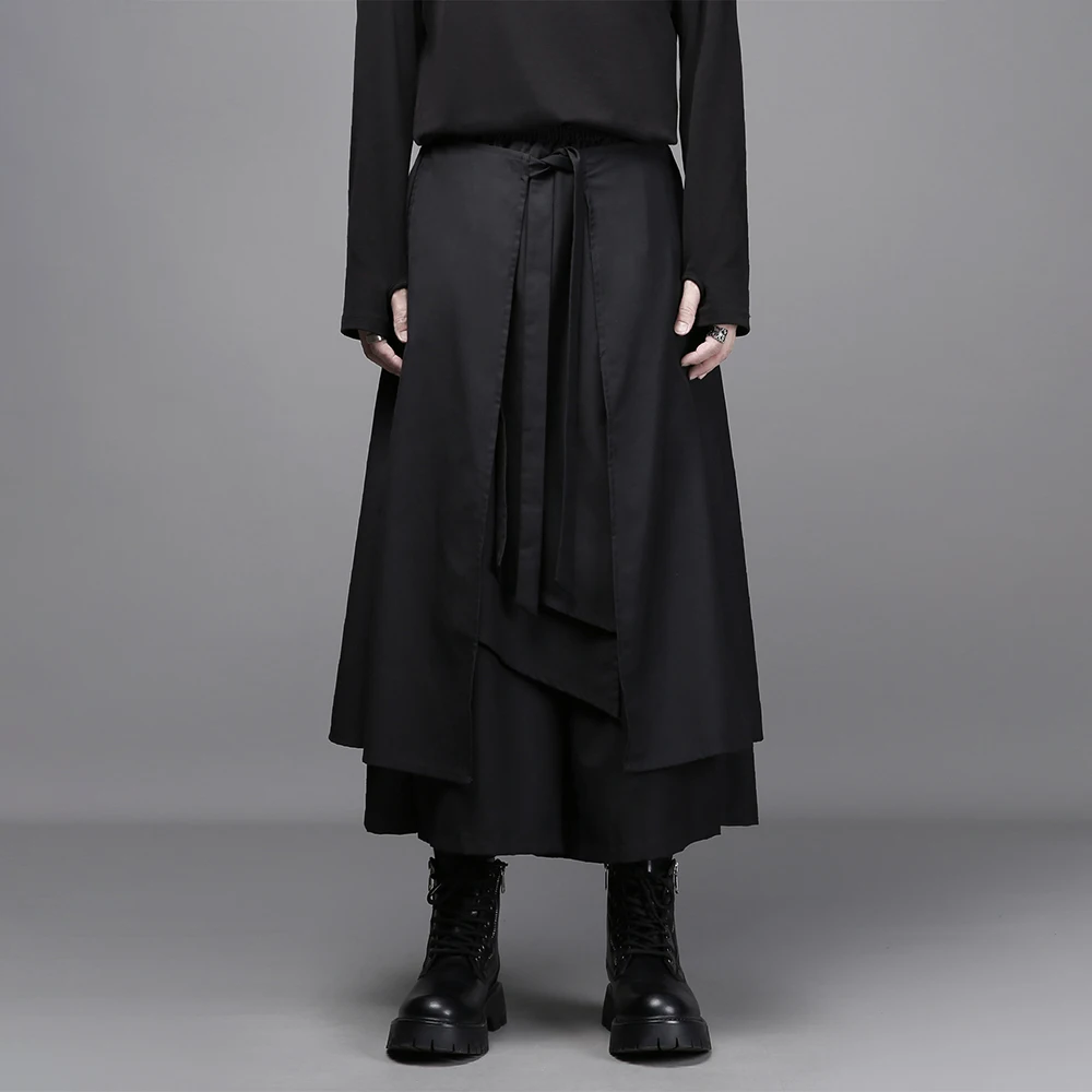 Mens Dark Layered Ribbon Deconstructed Skirt Pants Streetwear Fashion Youth Outdoor Niche Versatile Casual Pants Men'S Clothing