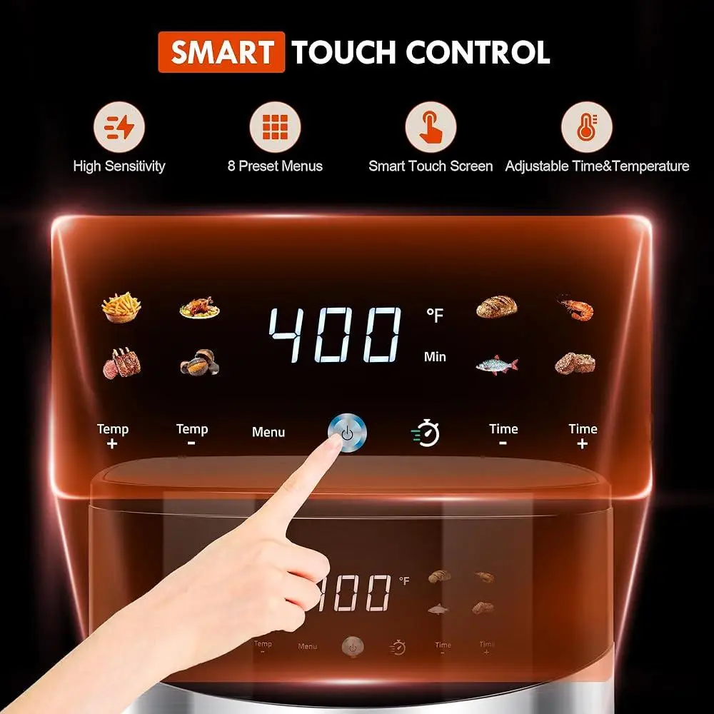 6.5QT Air Fryer 8-in-1 Digital Fryer with Visual Window Touchscreen 8 Presets Fast Cooking Automatic Shutoff Easy Cleanup