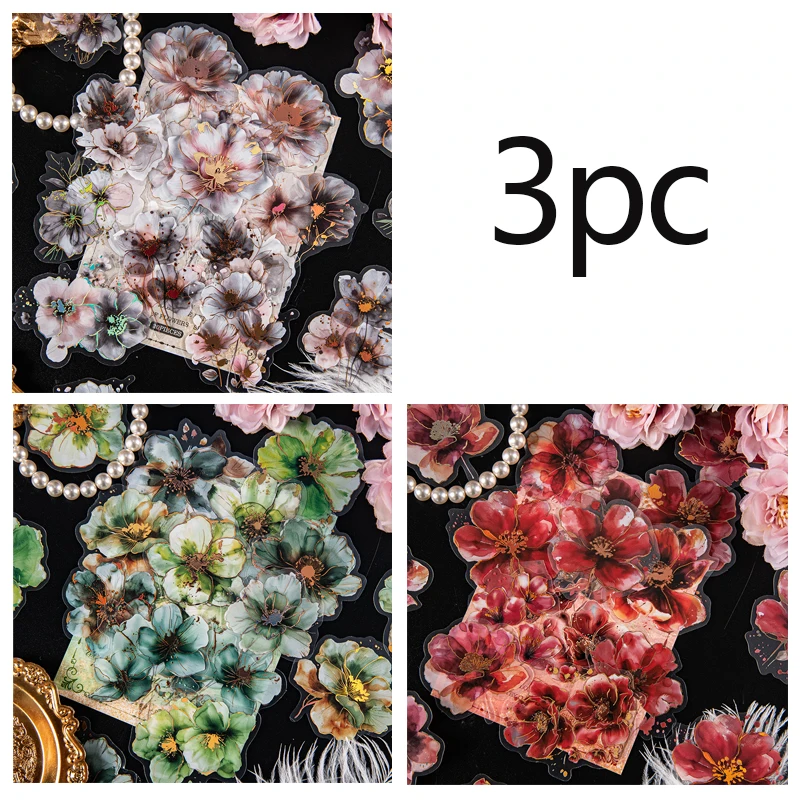 3 шт. винтажные цветочные наклейки из водонепроницаемого ПЭТ-материала, подходящие для украшения канцелярских товаров, дневников, альбомов и т. д.