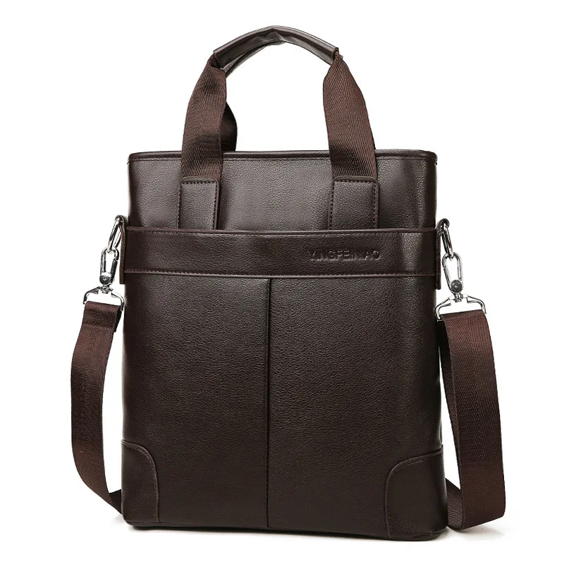 Vintage Men's PU Leather Briefcase Business Vertical Handbag Luxury Male Shoulder Messenger Bag Office File Bag