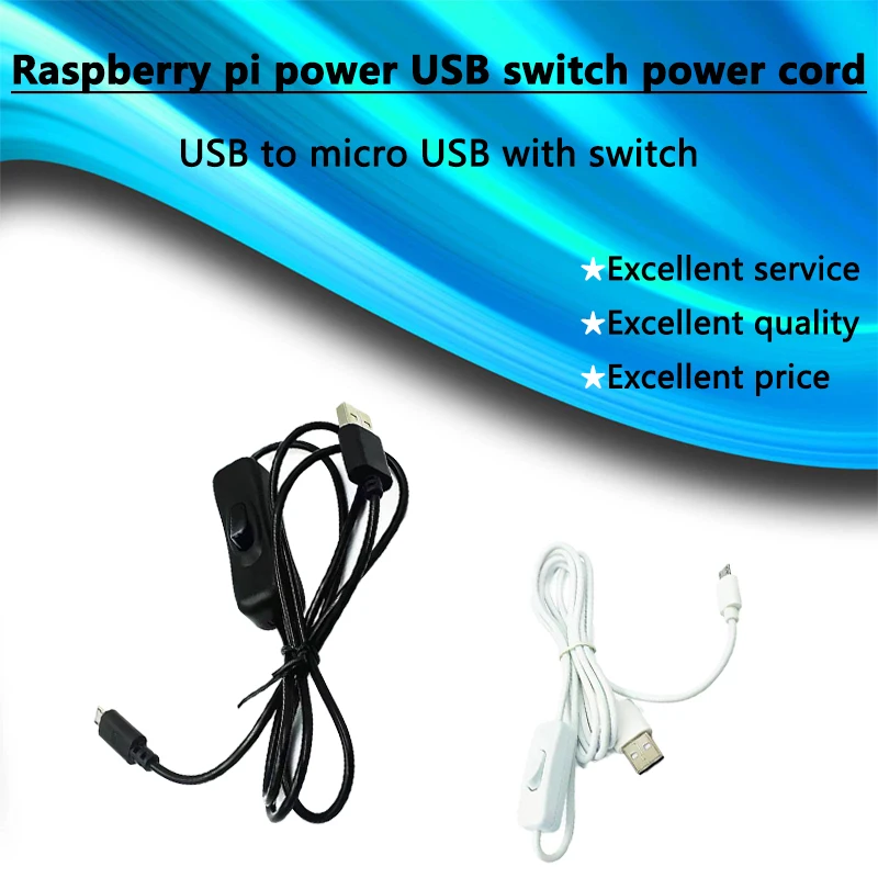 Fonte de alimentação raspberry pi USB switch cabo de alimentação USB para micro USB com interruptor