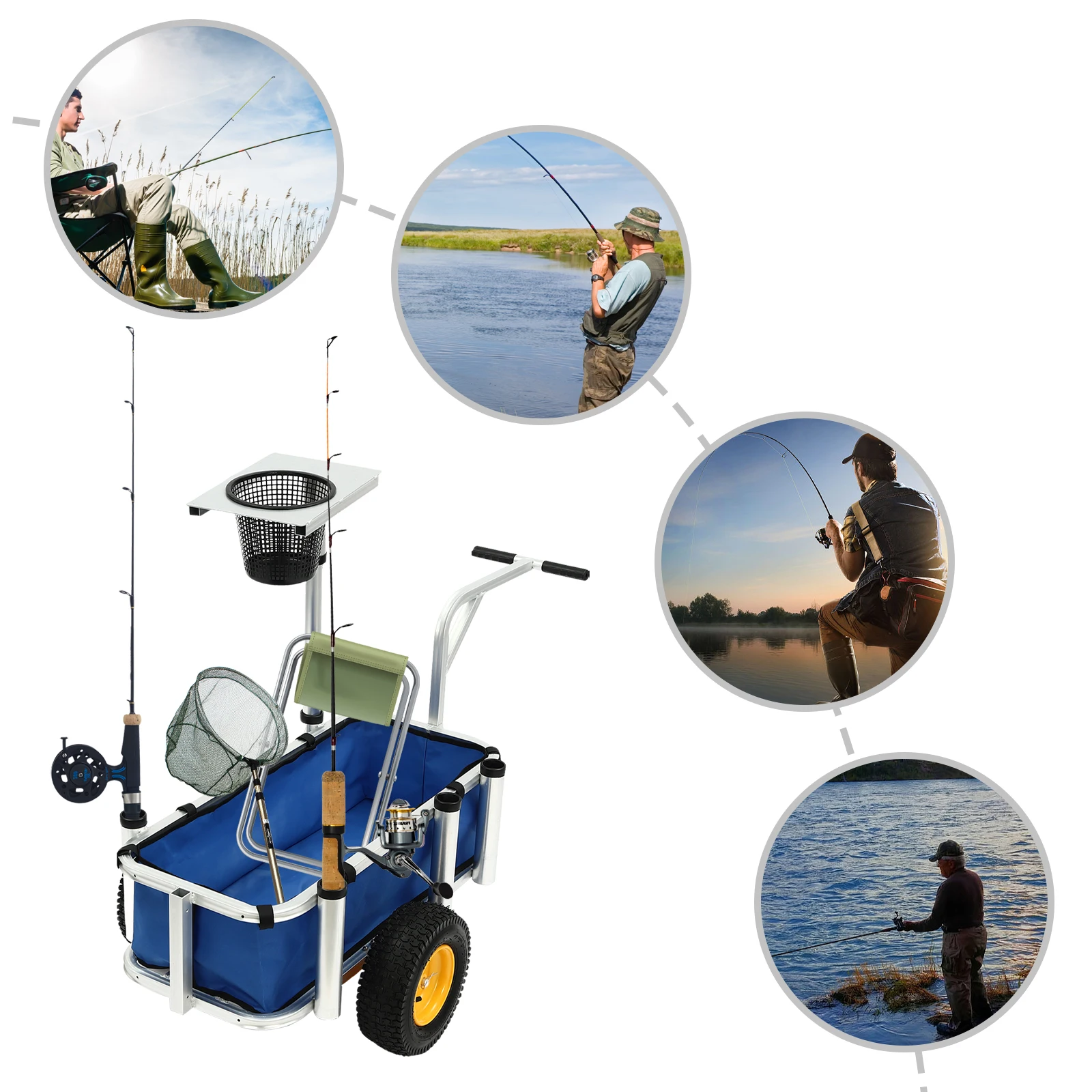  Fish and Marine Carts with Tires and Front Wheel, Angler's 341 Jr Cart with Pier Tires and Front Wheel Blue