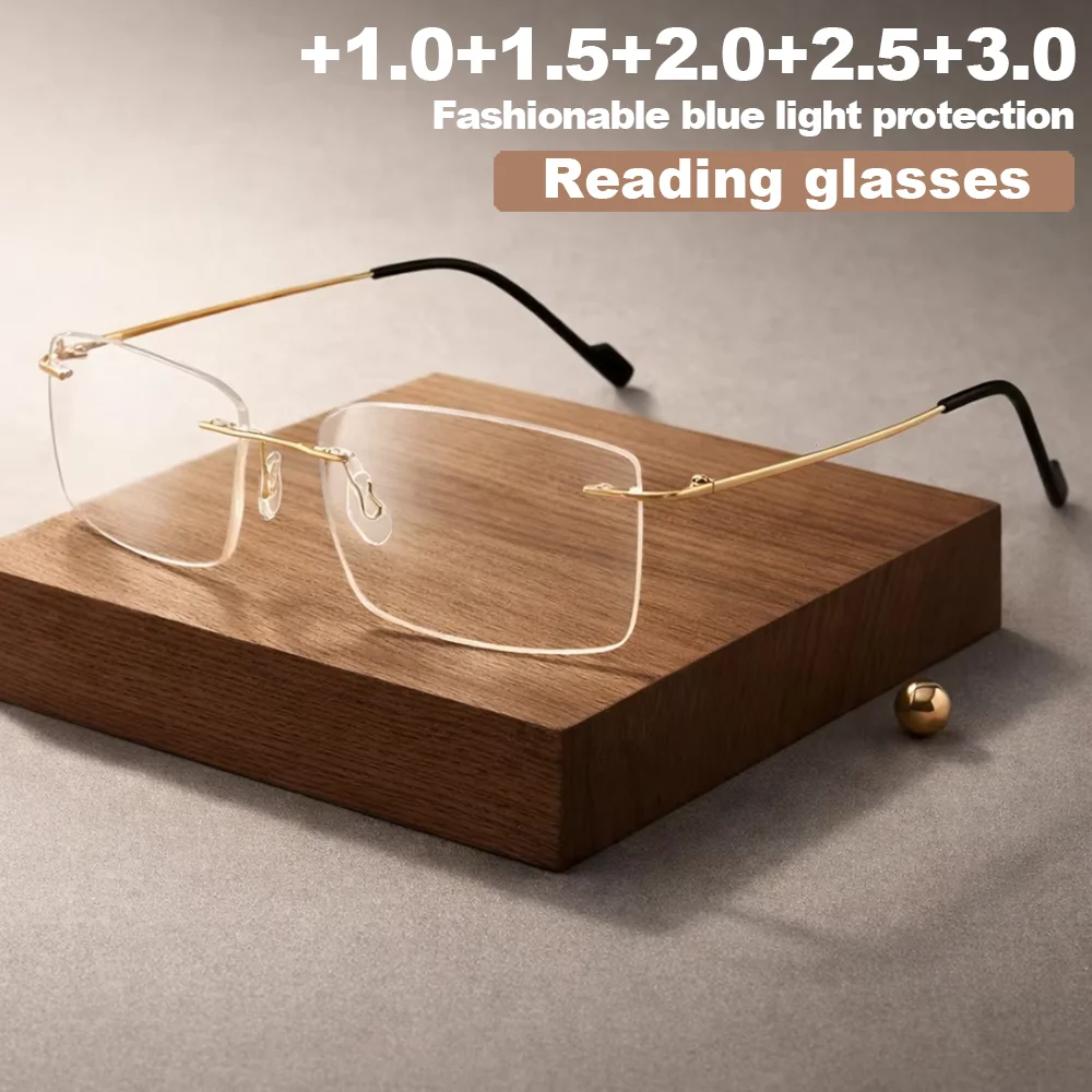 1 Stück randlose Lesebrille für Männer und Frauen, leichte Metall-Klarsichtbrille, modische Blaulichtfilter-Computerbrille