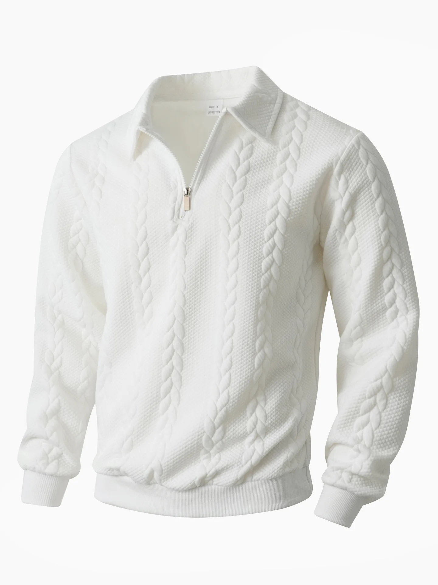 Mens Lapel Half Zip Sweatshirt Long Sleeve Cable Textured Pullover Relaxed Fit Tops For Daily Casual Autumn And Winter Dressing