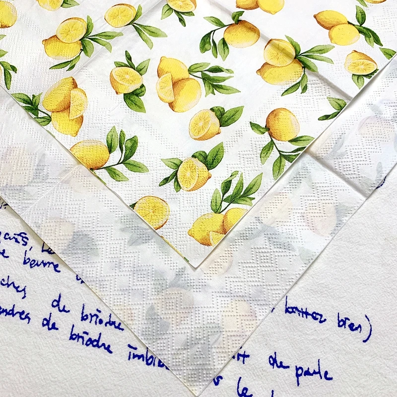 20Pcs/Bag Fresh Lemon Sunmmer Decoupage Paper Napkins Fruits Paper Tissues for Party Tableware Wedding Xmas Supplies 25x25cm New