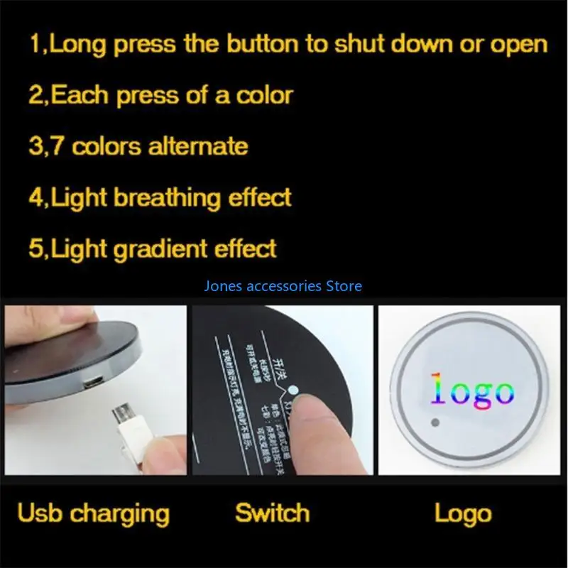 

W8KD Универсальный Авто Светодиодный подстаканник Водяной Нижний Коврик RGB Свет Декор Подставка для напитков
