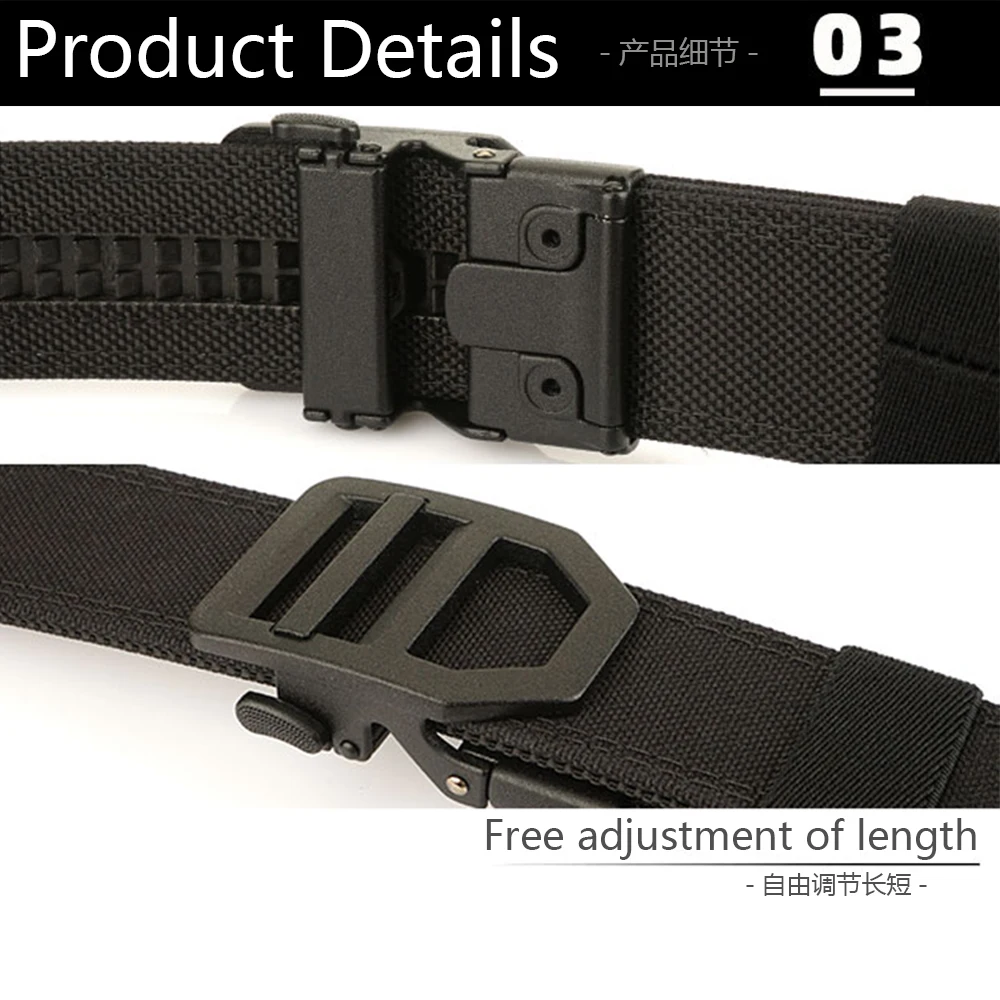 TUSHI EDC Harter taktischer Gürtel für Männer, Metall, automatische Schnalle, IPSC-Waffengürtel, 1100D Nylon, Militärgürtel, Outdoor-Sportgürtel, männlich – Detail 8